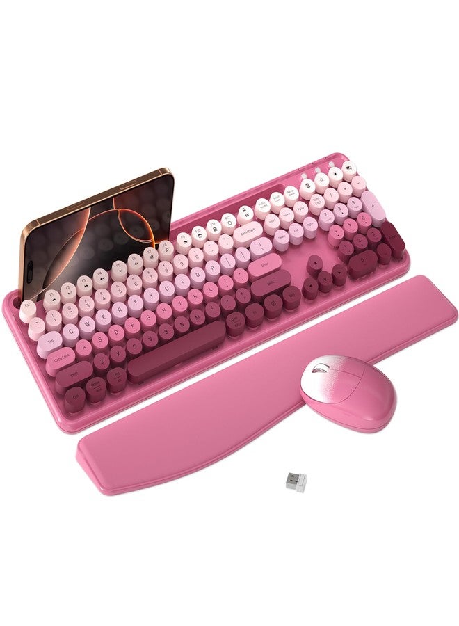 MPTOG Colorful Wireless Computer Keyboard and Mouse Combo with Phone Holder, Wrist Rest, Typewriter Keys, 2.4GHz Wireless, Full-Sized Optical Mouse for PC and Laptop(Rose-Red Colorful) - Image 1