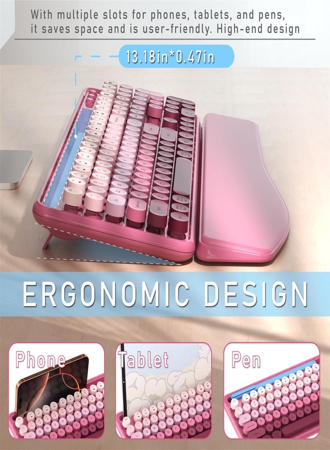 MPTOG Colorful Wireless Computer Keyboard and Mouse Combo with Phone Holder, Wrist Rest, Typewriter Keys, 2.4GHz Wireless, Full-Sized Optical Mouse for PC and Laptop(Rose-Red Colorful) - Image 4