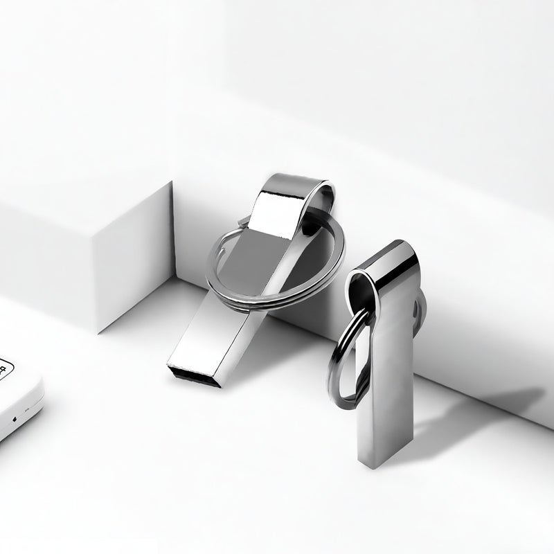 قرص USB معدني بسعة 32 جيجابايت مع تكنولوجيا USB2.0، محمول ومقاوم للصدمات والسقوط، مع حلقة مفاتيح، يمكن الشحن والاستخدام مباشرة، لون فضي - Image 4