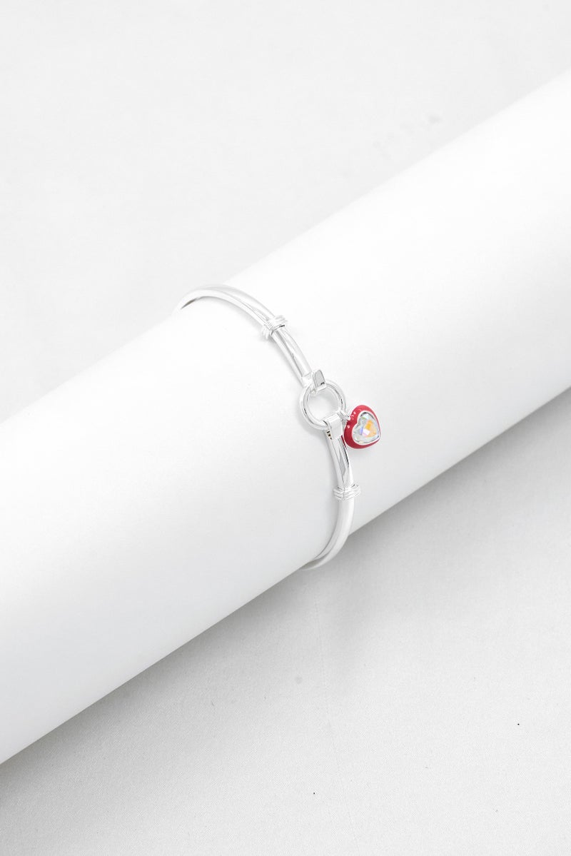 ALEX AND ANI Women Crystal Heart and Epoxy Tension Bangle, Silver - Image 1