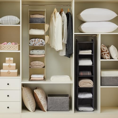 YOUDENOVA Hanging Closet Organizer, 6-Shelf Closet Hanging Storage Shelves, 2 Packs, Beige - Image 3