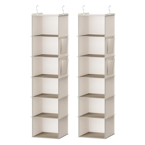 YOUDENOVA Hanging Closet Organizer, 6-Shelf Closet Hanging Storage Shelves, 2 Packs, Beige - Image 1