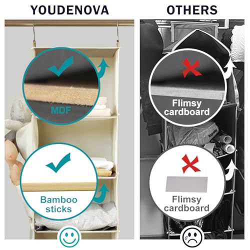 YOUDENOVA Hanging Closet Organizer, 6-Shelf Closet Hanging Storage Shelves, 2 Packs, Beige - Image 4