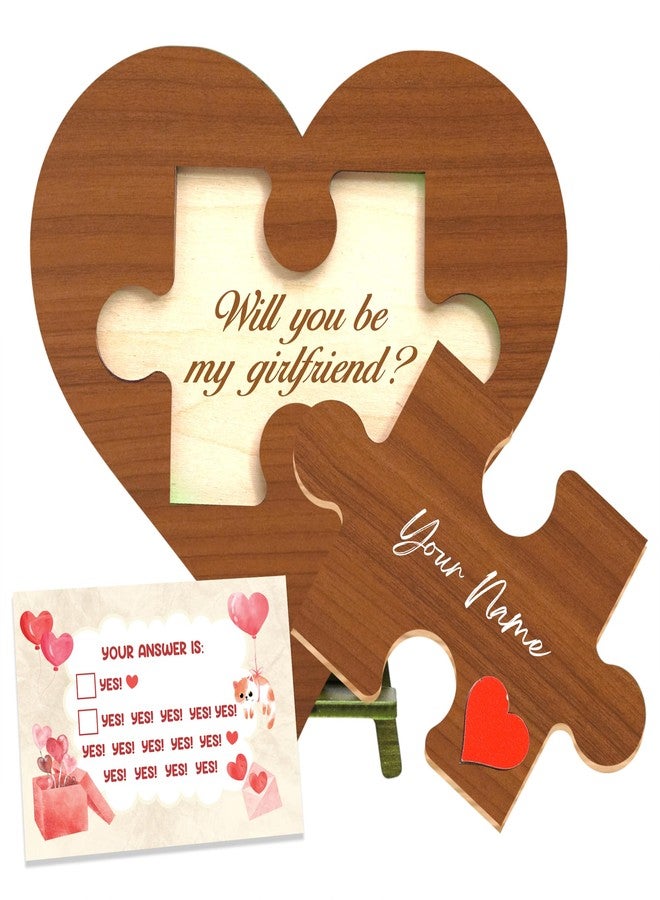 KATINAT Personalize Will You Be My Girlfriend Sign with Card, Cute Gifts for Girlfriend, Wooden Heart Proposal Puzzle with Hidden Message, Be My Girlfriend Proposal Gifts Decor, Romantic Couple Gift Ideas - Image 1