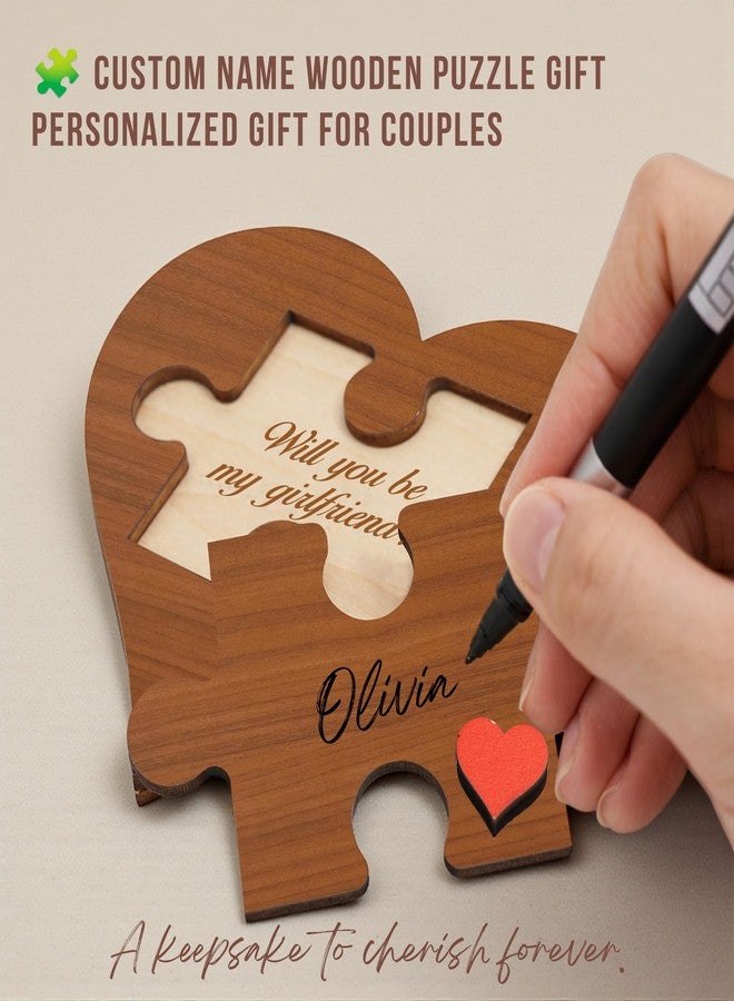 KATINAT Personalize Will You Be My Girlfriend Sign with Card, Cute Gifts for Girlfriend, Wooden Heart Proposal Puzzle with Hidden Message, Be My Girlfriend Proposal Gifts Decor, Romantic Couple Gift Ideas - Image 4