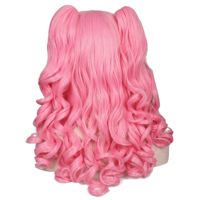 ColorGround Cute Long Curly Cosplay Wig with 2 Detachable Ponytails (Light Pink) - Image 5
