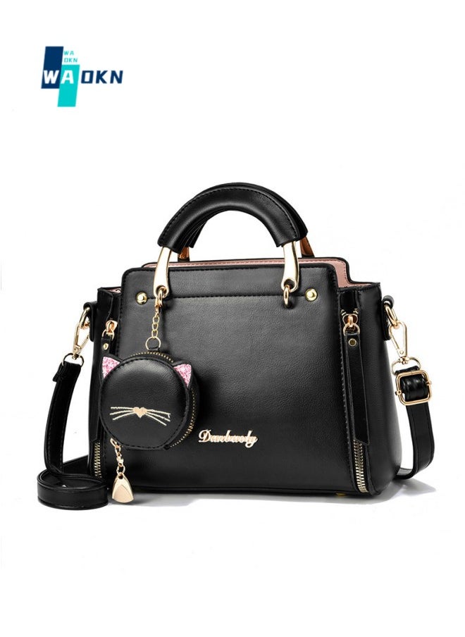 WAOKN - Women's New Fashionable Sweet Shoulder Bag, Women's Cat Pendant Handbag Clutch Bag Carry Bag Tote Bags, PU Leather Personalized Crossbody Bag Side Bag Sling Bag for College Students and Teenager - Image 1