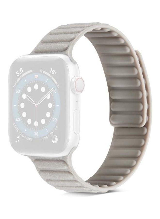NIBEMINENT - Litchi Texture Silicone Watchband For Apple Watch Series 6/SE/5/4 44mm - 3/2/1 42mm Khaki - Image 1