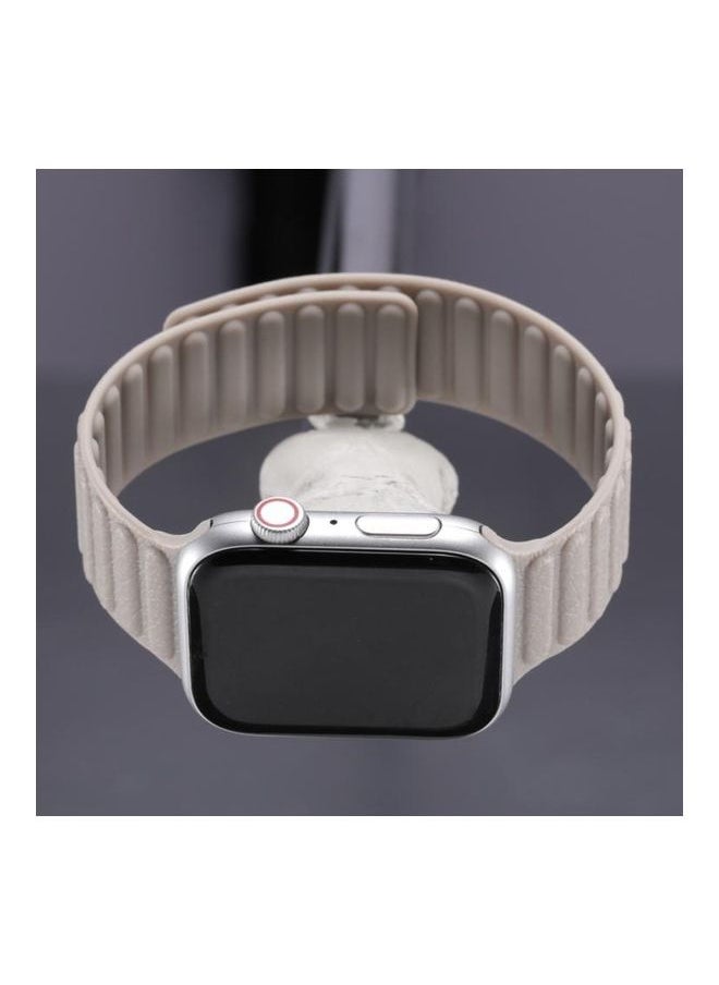NIBEMINENT - Litchi Texture Silicone Watchband For Apple Watch Series 6/SE/5/4 44mm - 3/2/1 42mm Khaki - Image 1
