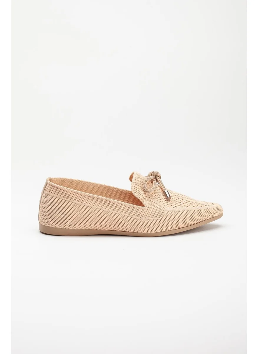 Dilimler Ayakkabı Knitted Stone Detailed Pointed Toe Nude Women's Ballerinas