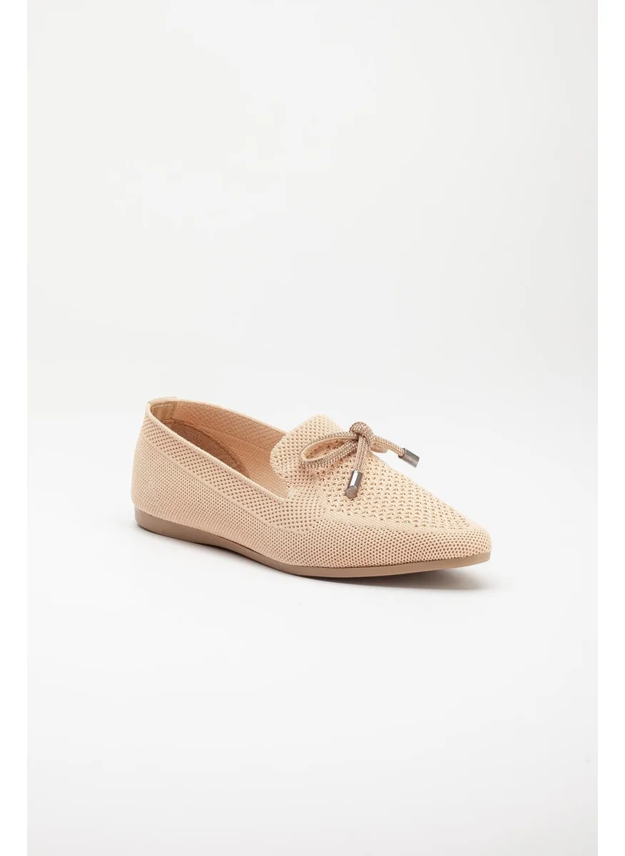Dilimler Ayakkabı Knitted Stone Detailed Pointed Toe Nude Women's Ballerinas