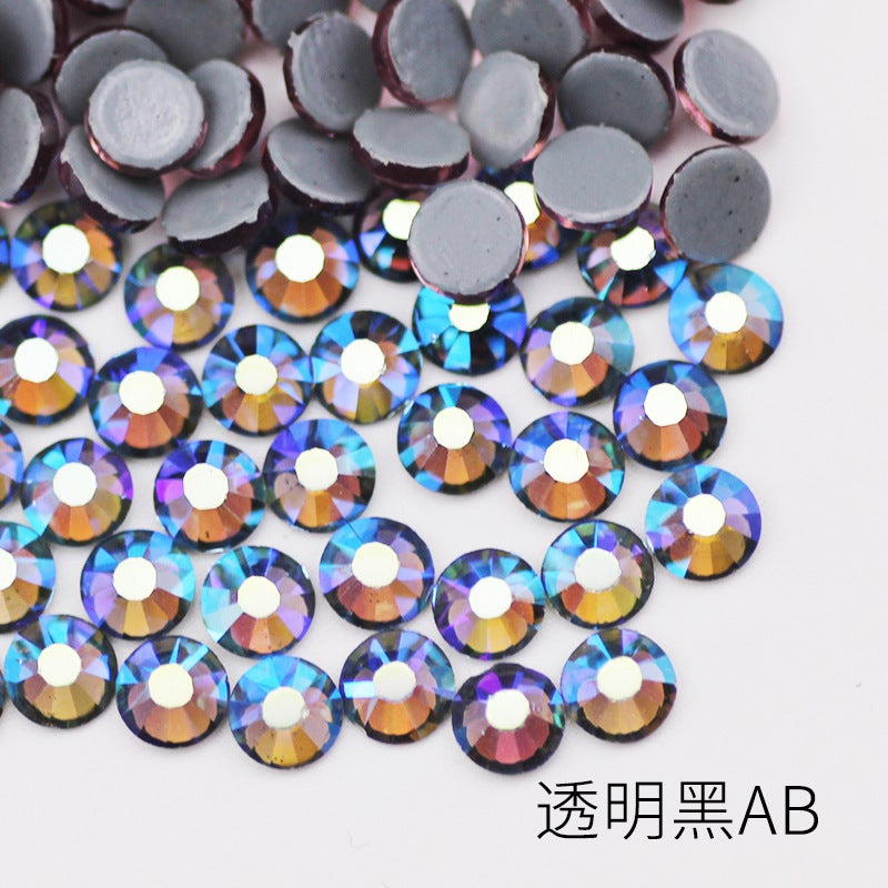 Boutique imitation Olympic bottom AB color hot drilling rubber bottom glass Czech hot drilling rhinestone clothing accessories dance dress accessories 46 transparent black AB