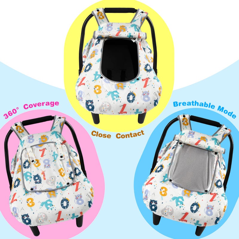 SMTTW Baby Car Seat Cover - Universal Fit, Snug, Breathable, Canopy for Boys/Girls, Ideal for All Seasons (Numbers) - Image 2