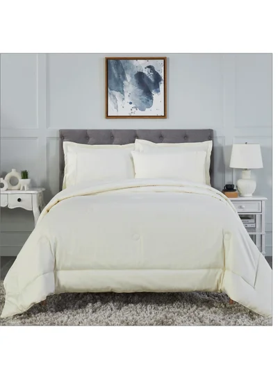 Donetella Comforter Set 6-Pieces Double Size Hotel Style All Season Cotton Blend Bedding Set With Down Alternative Filling, Cream