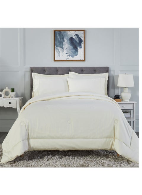 Comforter Set 6-Pieces Double Size Hotel Style All Season Cotton Blend Bedding Set With Down Alternative Filling, Cream