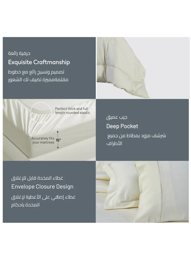 Donetella Comforter Set 6-Pieces King Size Hotel Style All Season Cotton Blend Bedding Set With Down Alternative Filling, Cream
