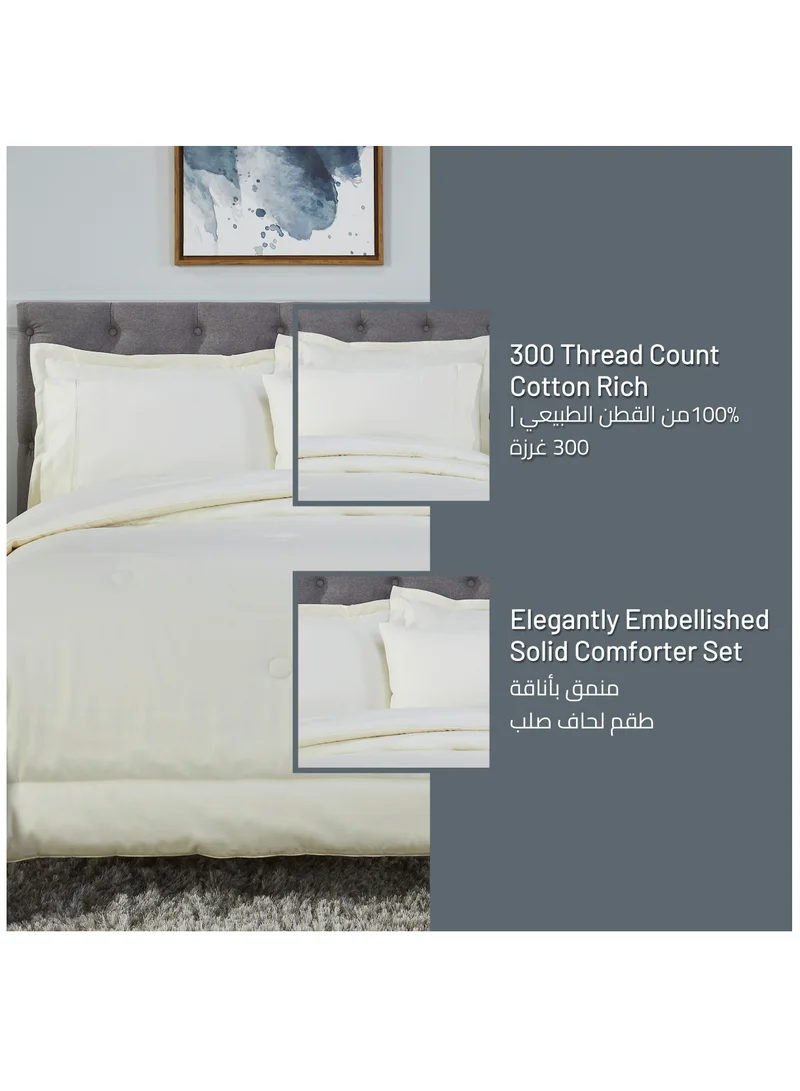Donetella Comforter Set 6-Pieces King Size Hotel Style All Season Cotton Blend Bedding Set With Down Alternative Filling, Cream
