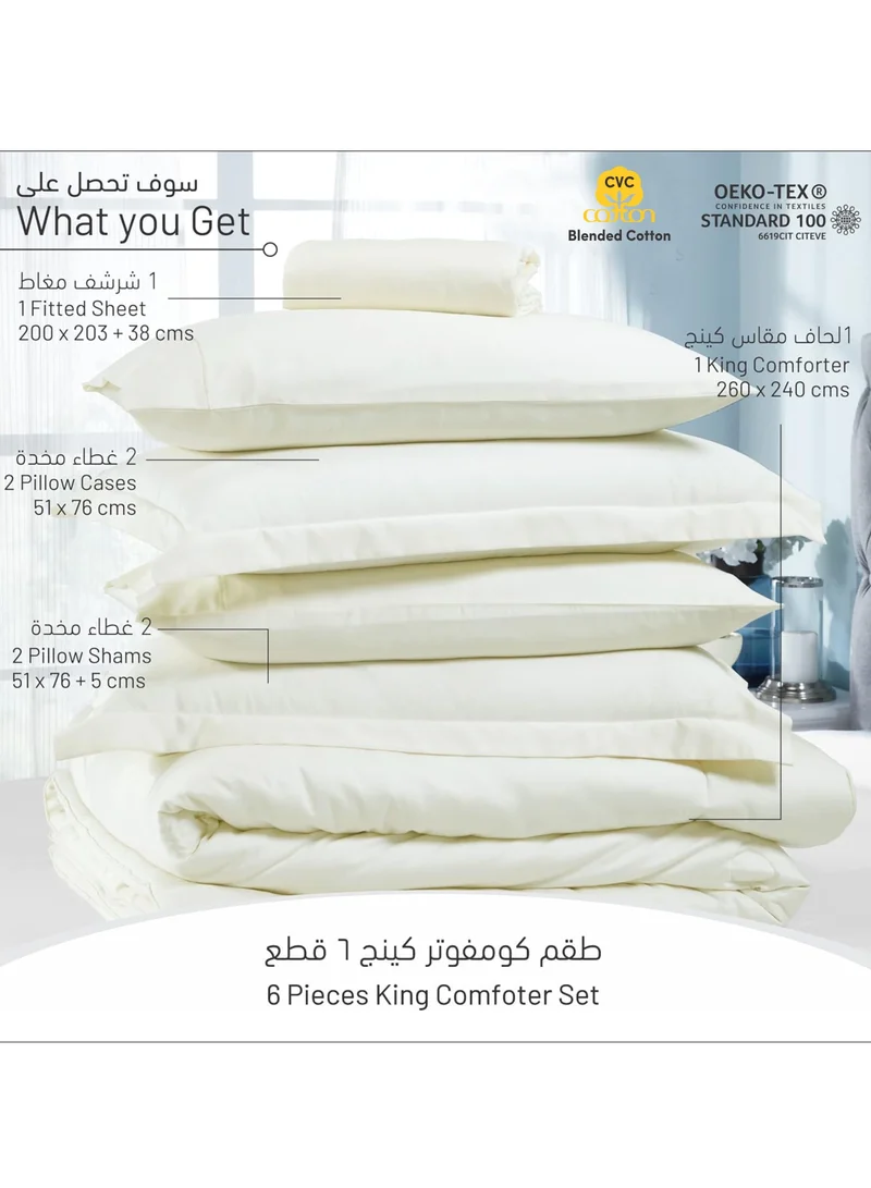 Donetella Comforter Set 6-Pieces King Size Hotel Style All Season Cotton Blend Bedding Set With Down Alternative Filling, Cream