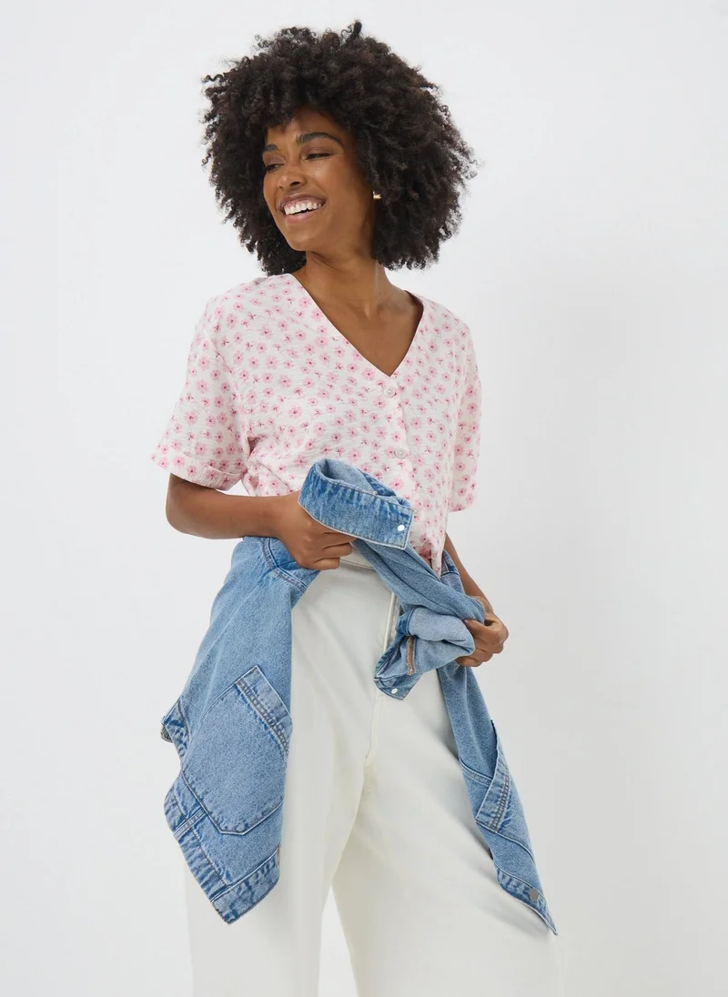 Matalan Pink Ditsy Floral V Neck Shirt