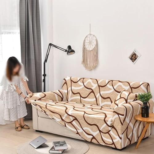Furshine Universal One Seater Sofa Cover Big Elasticity, Protective, Flexible Stretch, Spandex & Polyester Sofa Imported Slipcover for Couch Protector Stretchable (90-145cm, Wave Stretch), Multicolor - Image 5