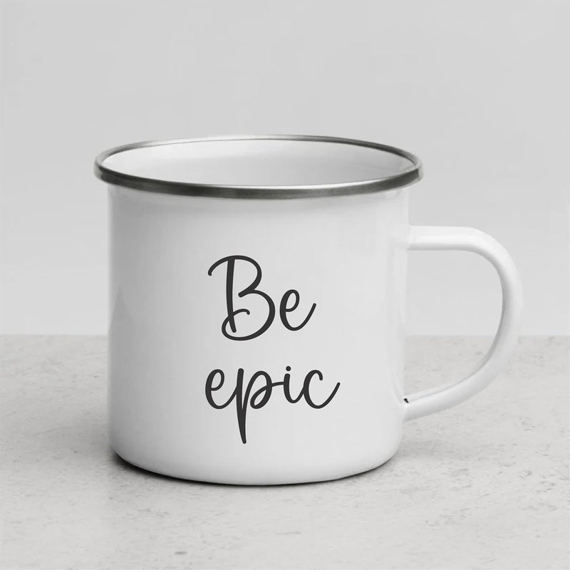 SMIZE Stainless Steel Enamel Mug Set Be Epic Printed AllinOne Versatile Durable and EcoFriendly Camping Mug for Every Adventure Pack of 1 350 ML White - Image 2