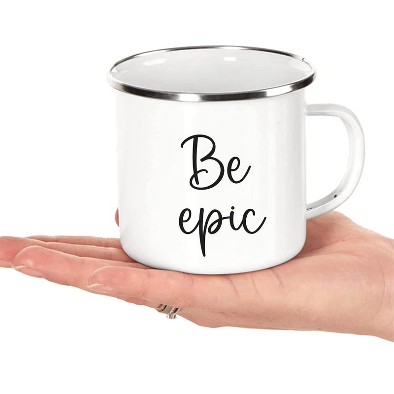SMIZE Stainless Steel Enamel Mug Set Be Epic Printed AllinOne Versatile Durable and EcoFriendly Camping Mug for Every Adventure Pack of 1 350 ML White - Image 3