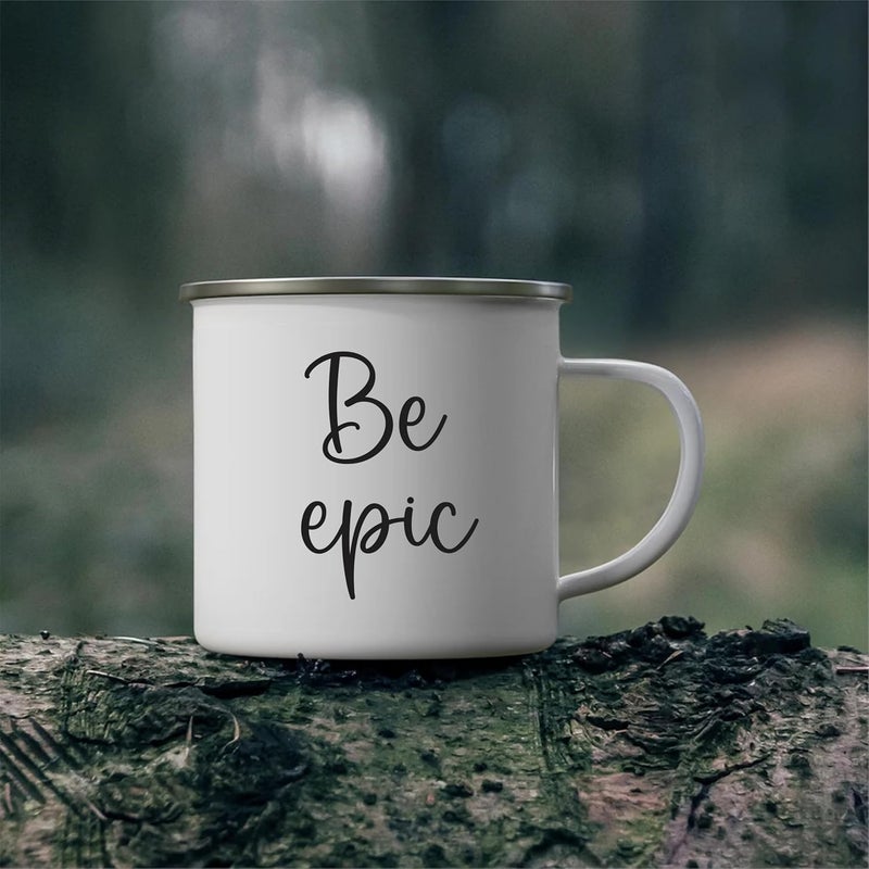 SMIZE Stainless Steel Enamel Mug Set Be Epic Printed AllinOne Versatile Durable and EcoFriendly Camping Mug for Every Adventure Pack of 1 350 ML White - Image 4