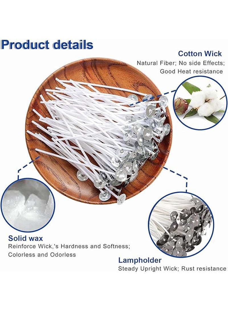 Candle Wick,100 Pcs Natural Candle Wicks with 100 Pcs Double-Sided Dots Wick Stickers and 1 Pcs 3-Hole Candle Wicks Holder for DIY Candles Craft Tools Candle Making Kit (10cm)  - Image 2