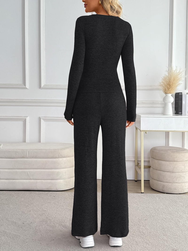 LILLUSORY Womens 2 Piece Matching Lounge Sets 2025 Fall Fashion Knit Sweater Airport Travel Vacation Outfits Gym Sweatsuits Black M - Image 4