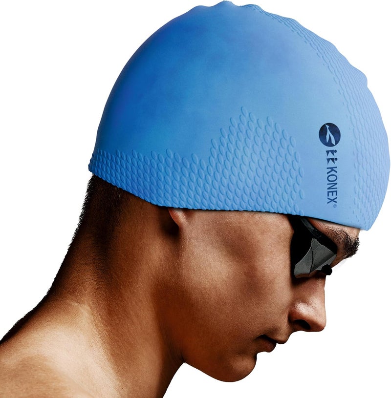 KONEX Bubble Designed Waterproof Silicone Premium Swimming Cap for Men & Women | Stretchable & Quick-Dry | Prevents Hair Pull & Chemical Damage | Ideal for Children & Adults (Blue) - Image 1