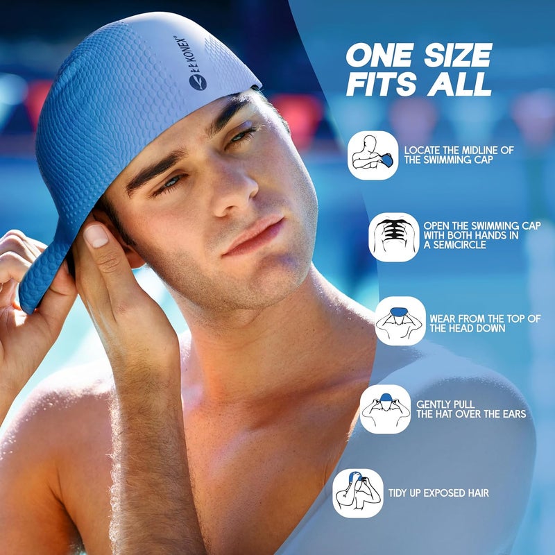 KONEX Bubble Designed Waterproof Silicone Premium Swimming Cap for Men & Women | Stretchable & Quick-Dry | Prevents Hair Pull & Chemical Damage | Ideal for Children & Adults (Blue) - Image 5