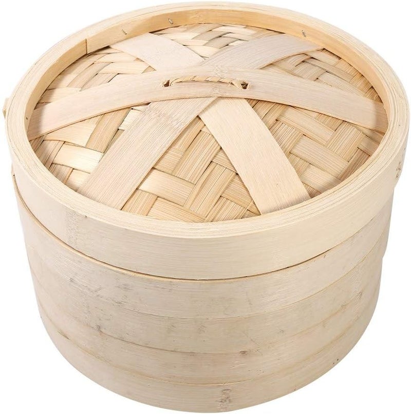 ويوبلز 4 أحجام، مستويان، سلة خيزران صينية جديدة، قدر طهي أرز طبيعي، قدر بخار مع غطاء (24 سم) - Image 1