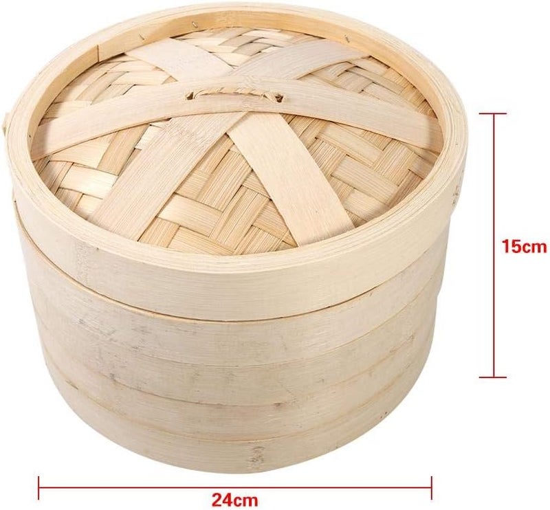 ويوبلز 4 أحجام، مستويان، سلة خيزران صينية جديدة، قدر طهي أرز طبيعي، قدر بخار مع غطاء (24 سم) - Image 4