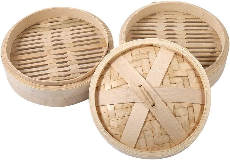 ويوبلز 4 أحجام، مستويان، سلة خيزران صينية جديدة، قدر طهي أرز طبيعي، قدر بخار مع غطاء (24 سم) - Image 3