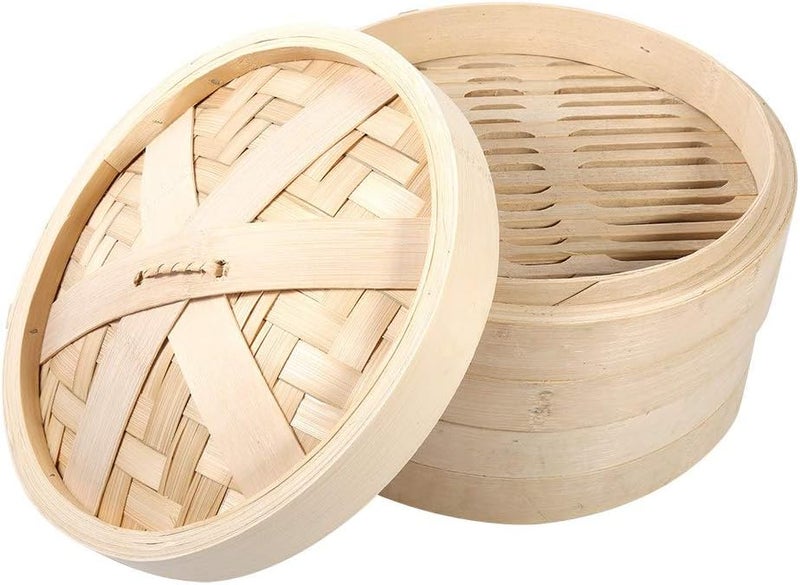 ويوبلز 4 أحجام، مستويان، سلة خيزران صينية جديدة، قدر طهي أرز طبيعي، قدر بخار مع غطاء (24 سم) - Image 2