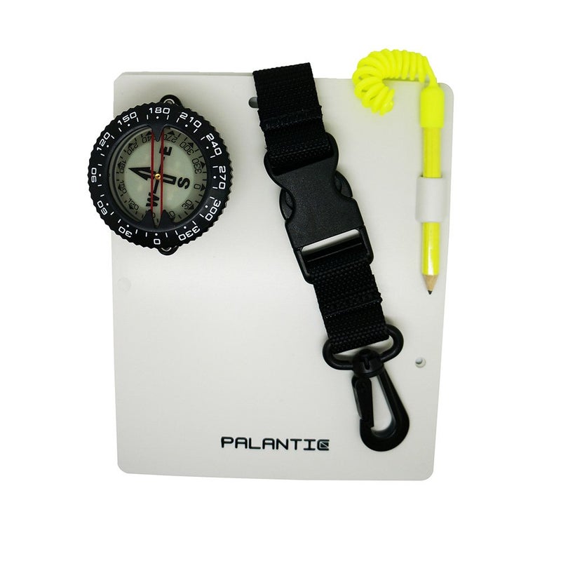 Palantic Scuba Dive Writing Slate with Compass & Pencil, 7.3"x6" Durable Slate, 2" Compass, Underwater Notepad Replaceable Pencil Clip, Diving Gear for Navigation Communication