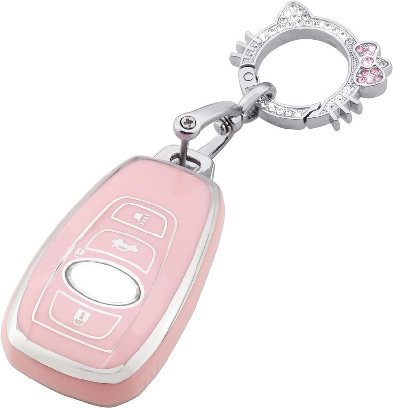 PANGPAI Pink Key Fob Cover for Subaru, Soft TPU Key Case Protection with Bling Keychain Fit for Ascent BRZ Crosstrek Forester Impreza Legacy Outback WRX STI Smart Key - Image 1