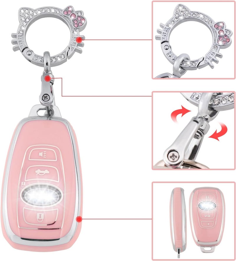 PANGPAI Pink Key Fob Cover for Subaru, Soft TPU Key Case Protection with Bling Keychain Fit for Ascent BRZ Crosstrek Forester Impreza Legacy Outback WRX STI Smart Key - Image 4