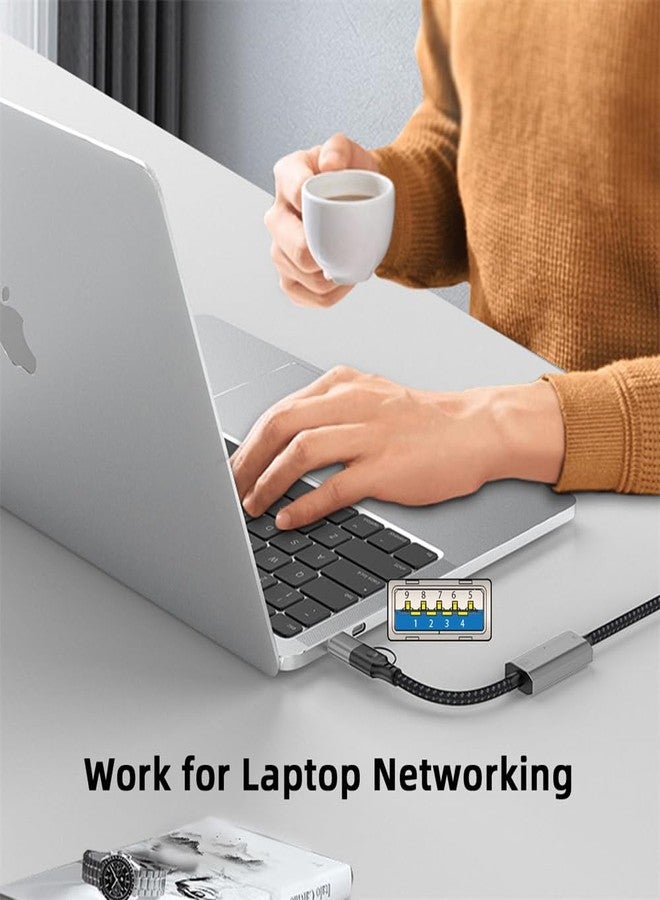 cablecc 1000Mbps Combo USB Type-A & Type-C USB-C to Ethernet Cable RJ45 Male Cord Directly Connected Gigabit LAN Network - Image 2