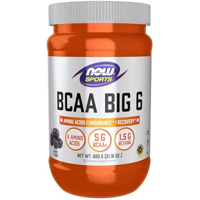 now Sports Nutrition, BCAA (Branched Chain Amino Acids) Big 6, Grape Flavor, 600 Grams - Image 1