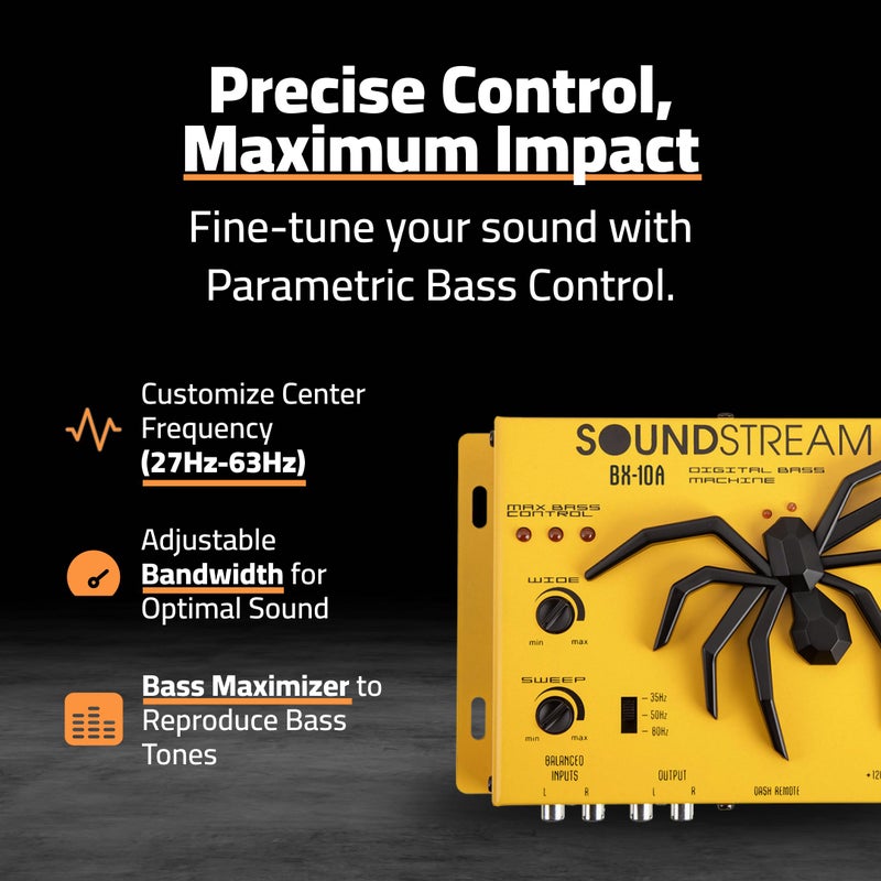 SoundStream BX-10A Bass Restoration Processor with Parametric Bass Equalizer, Digital Bass Processor for Car Audio, Balanced Inputs & Dash Mount Remote Control - Yellow - Image 3