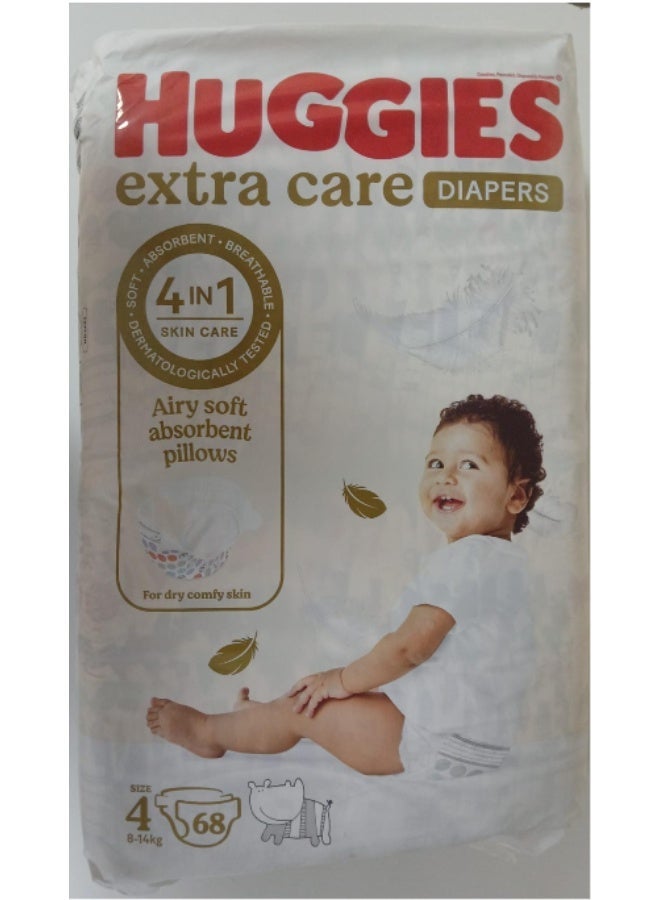 Huggies Extra Care Tape Stye Diapers, 68 Pieces , Size 4, 8-14kg - 12h Protection,
