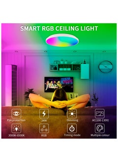 XiuWoo 12 inch 24W Smart Ceiling Light Flush Mount Dimmable, High Bright 2000lm Remote Control Super Slim Ceiling Lamp, Color Adjustable RGB Ceiling Light for Bedroom Living Room,White  - Image 2