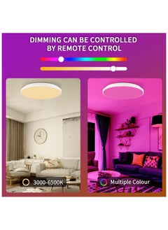 XiuWoo 12 inch 24W Smart Ceiling Light Flush Mount Dimmable, High Bright 2000lm Remote Control Super Slim Ceiling Lamp, Color Adjustable RGB Ceiling Light for Bedroom Living Room,White  - Image 3