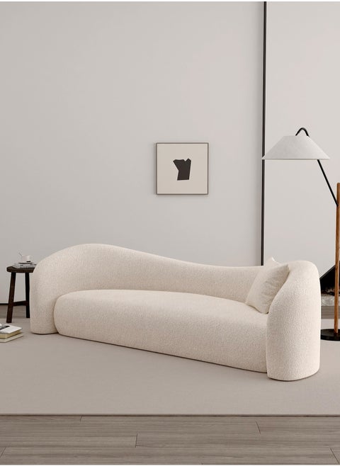 2 Seater Sofa Modern Sofa White Sofa Camel Back Standard Sofa White Bouclé Upholstered Sofa Curly Oatmeal White for Living Room Reception Office Airbnb L140xH76xW78 cm