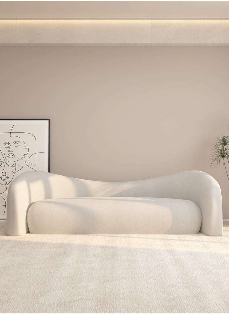 2 Seater Sofa Modern Sofa White Sofa Camel Back Standard Sofa White Bouclé Upholstered Sofa Curly Oatmeal White for Living Room Reception Office Airbnb L140xH76xW78 cm