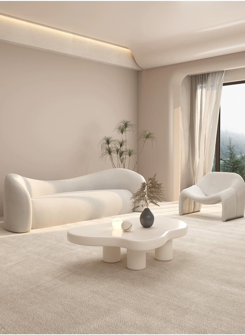 2 Seater Sofa Modern Sofa White Sofa Camel Back Standard Sofa White Bouclé Upholstered Sofa Curly Oatmeal White for Living Room Reception Office Airbnb L140xH76xW78 cm