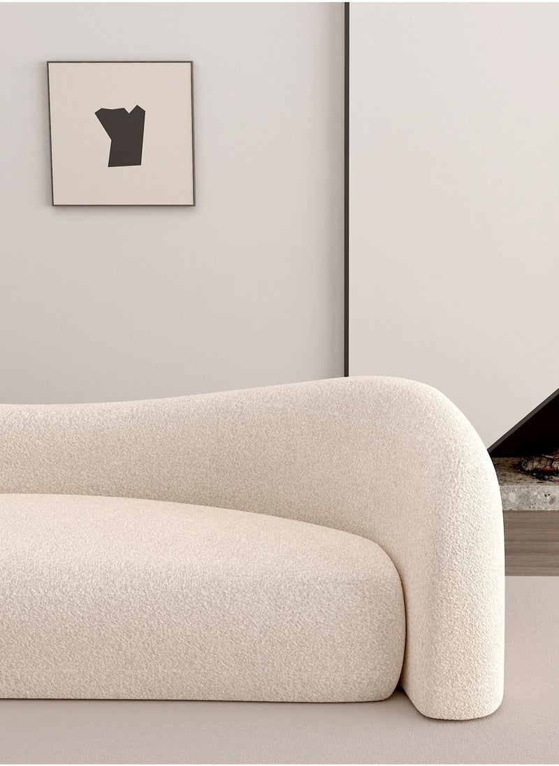 2 Seater Sofa Modern Sofa White Sofa Camel Back Standard Sofa White Bouclé Upholstered Sofa Curly Oatmeal White for Living Room Reception Office Airbnb L140xH76xW78 cm