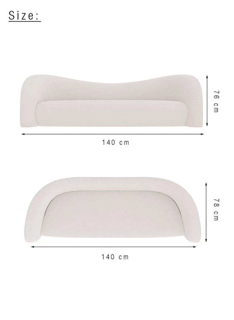 2 Seater Sofa Modern Sofa White Sofa Camel Back Standard Sofa White Bouclé Upholstered Sofa Curly Oatmeal White for Living Room Reception Office Airbnb L140xH76xW78 cm