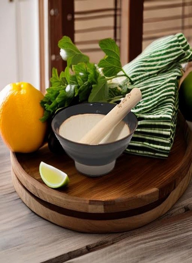 Mino Ware Made in Japan Ripple Ridge Mortar and Pestle Suribachi and Surikogi Set Medium 7.48 Inches Diameter for Both Right and Left Handed Black Authentic Mino Ware Pottery Medium K81713 - Image 5